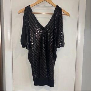 Wet Seal Y2K Sequined Bat Wing Top. Size: Large. Black.